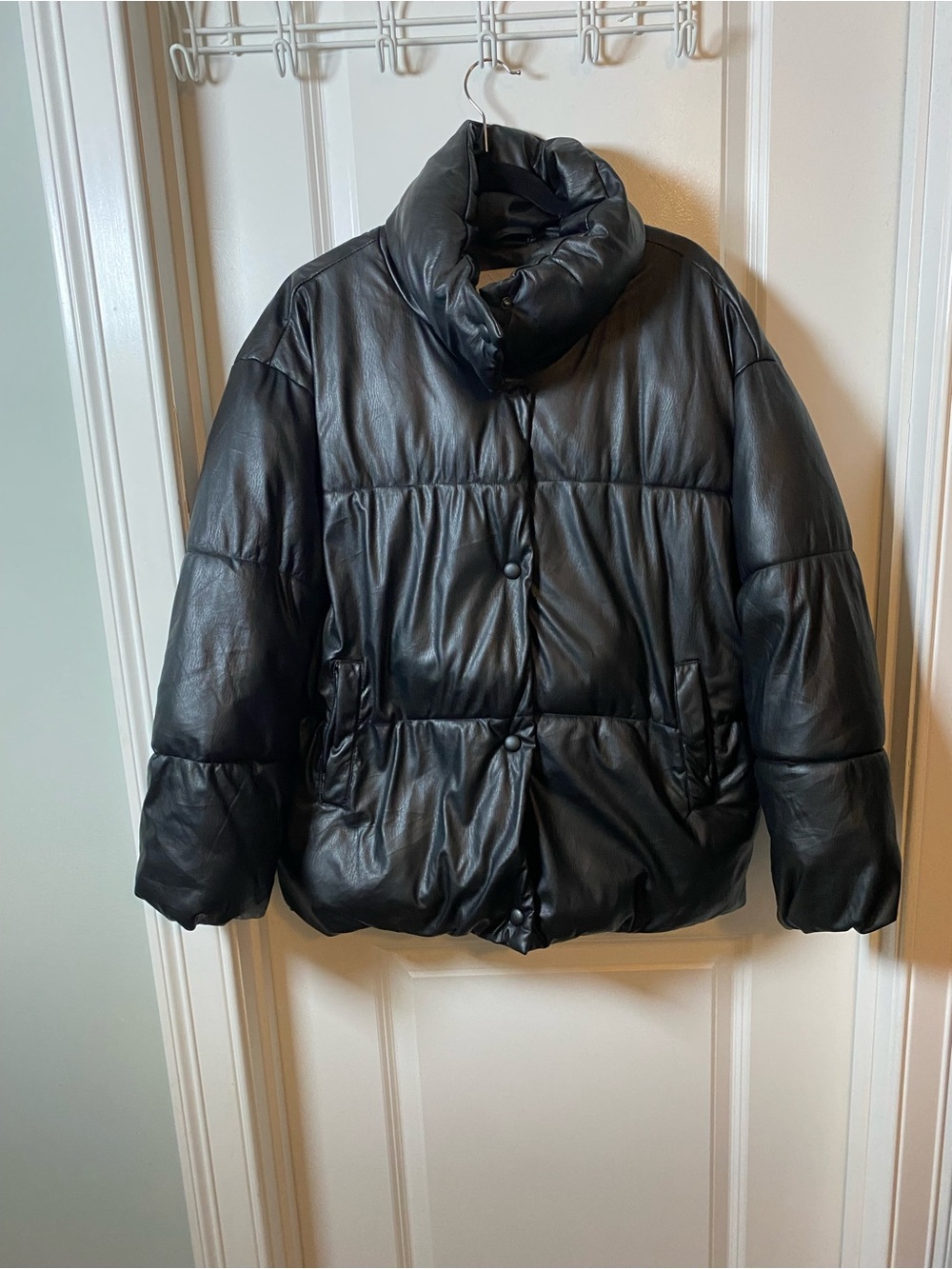 NVLT Black Puffer Leather Jacket